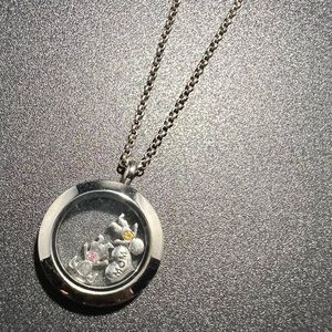 Origami Owl Necklace Locket with 3 Charms Mom & Kids Charms Boy Girl Mom Heart
